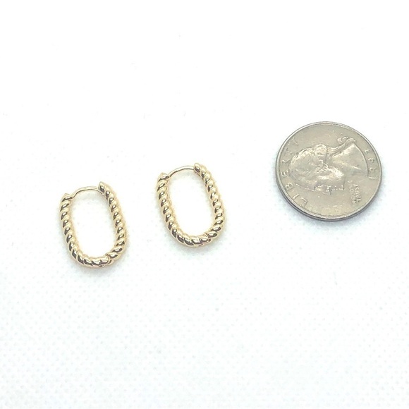 14K Gold Plated Twisted Rope Huggie Hoop Earrings U Shaped Hinge Clasp Small - Picture 5 of 8